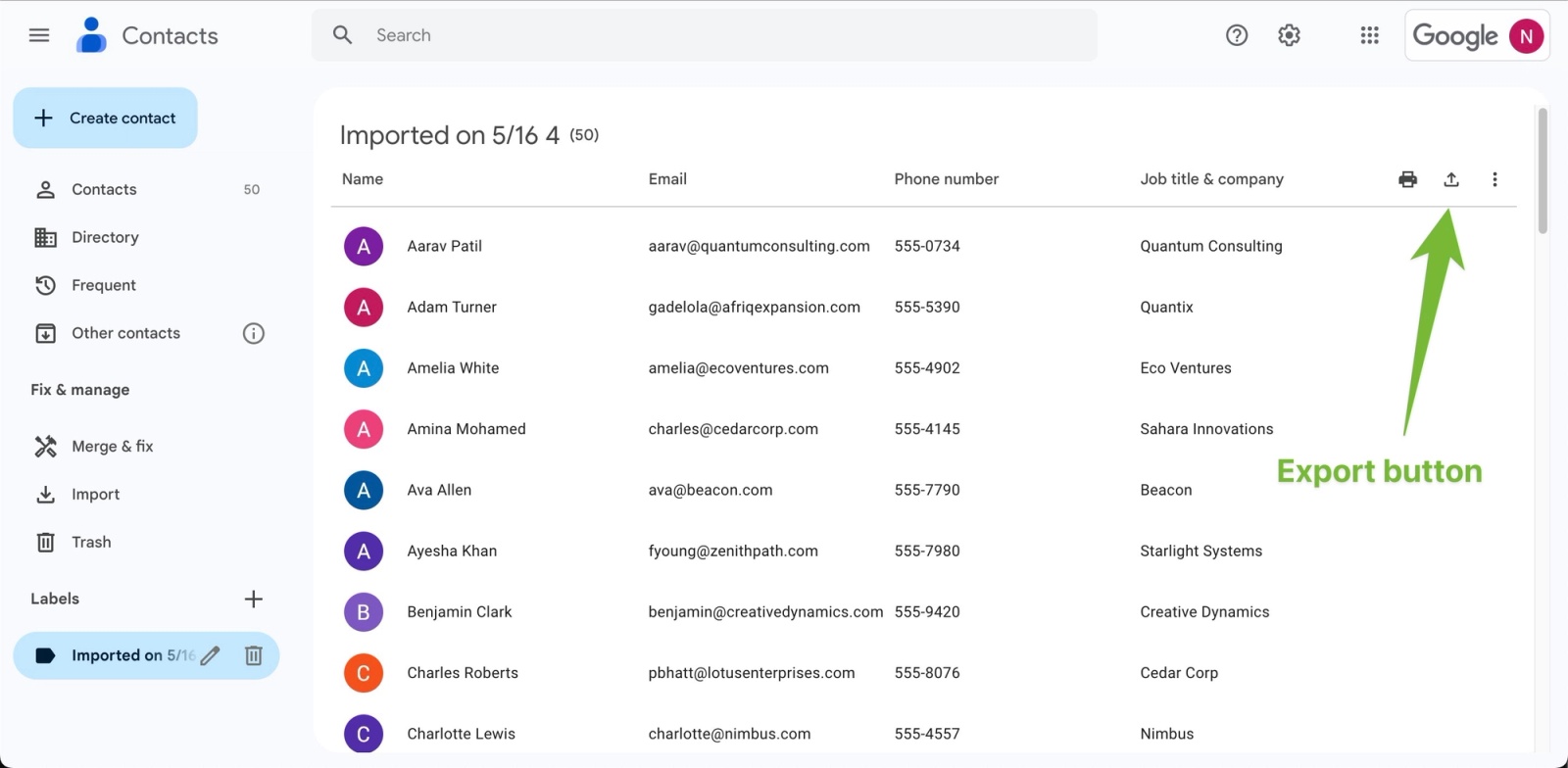 Importing a CSV into Google Contacts.