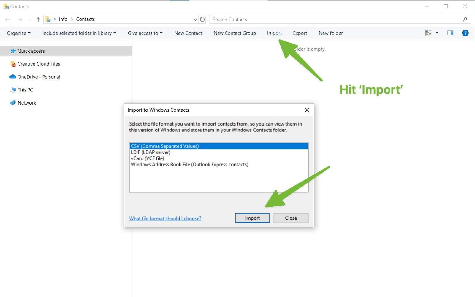 Import contacts menu in Mac Contacts