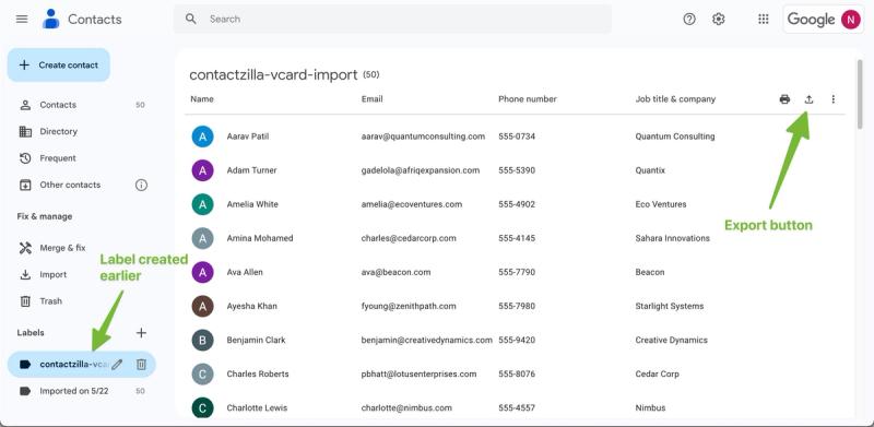 Add a label to your Google contacts import.