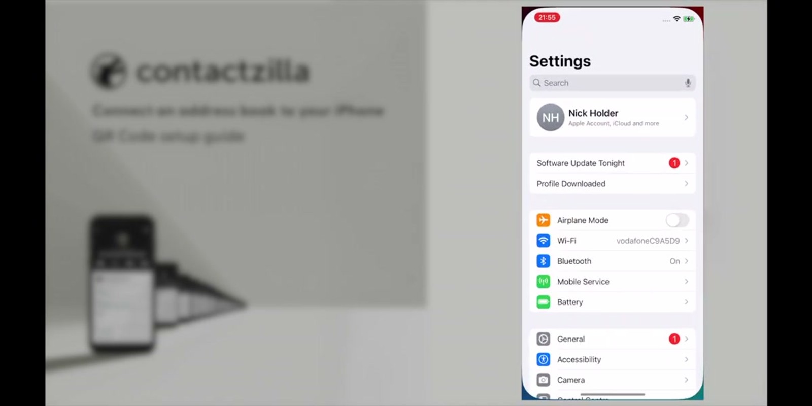 iPhone Settings screen showing the Profile Downloaded notification