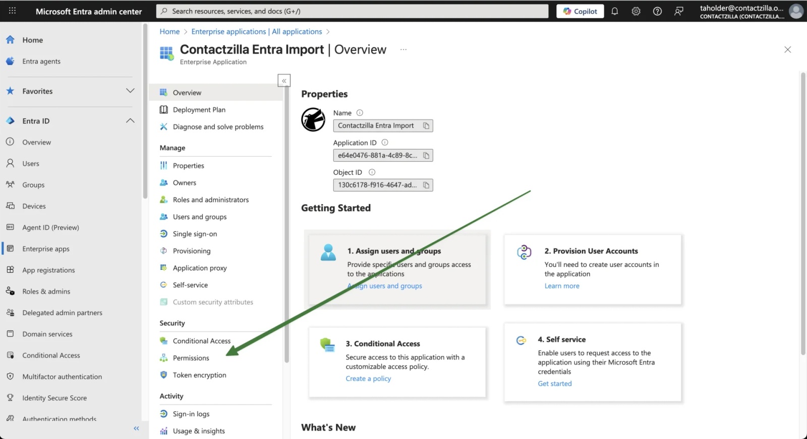 Contactzilla Entra Import enterprise application overview in Microsoft Entra admin center