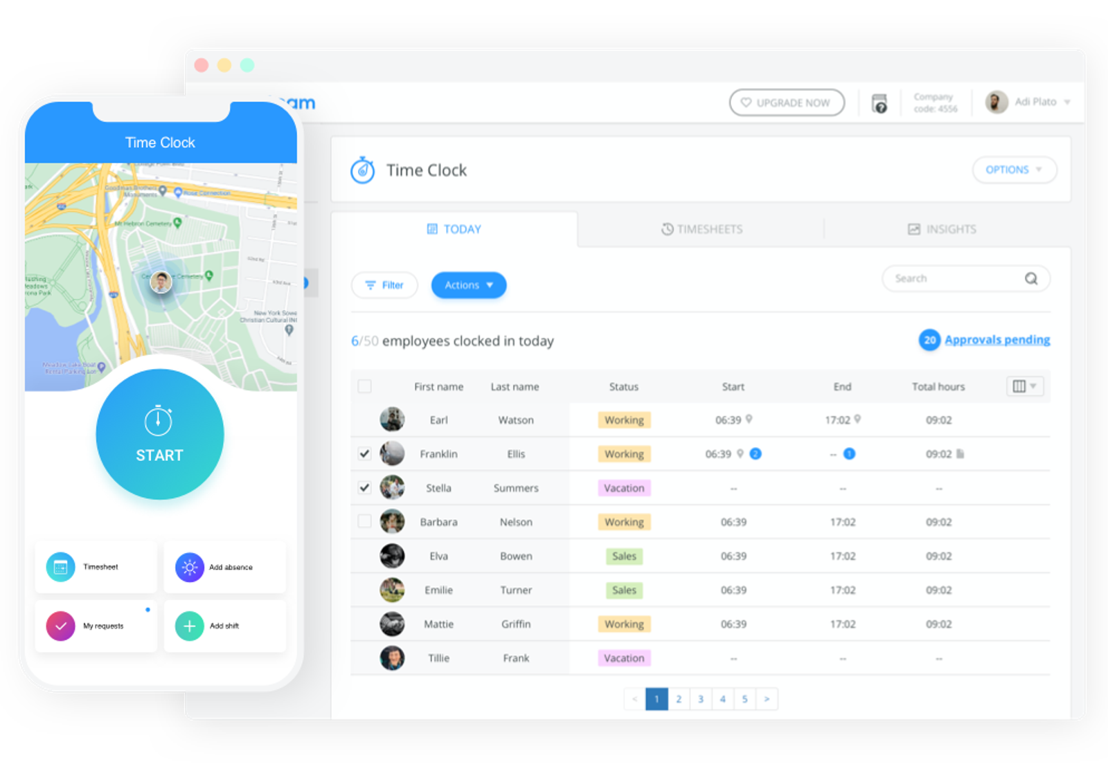 Connecteam's mobile app showcasing task management and team communication features