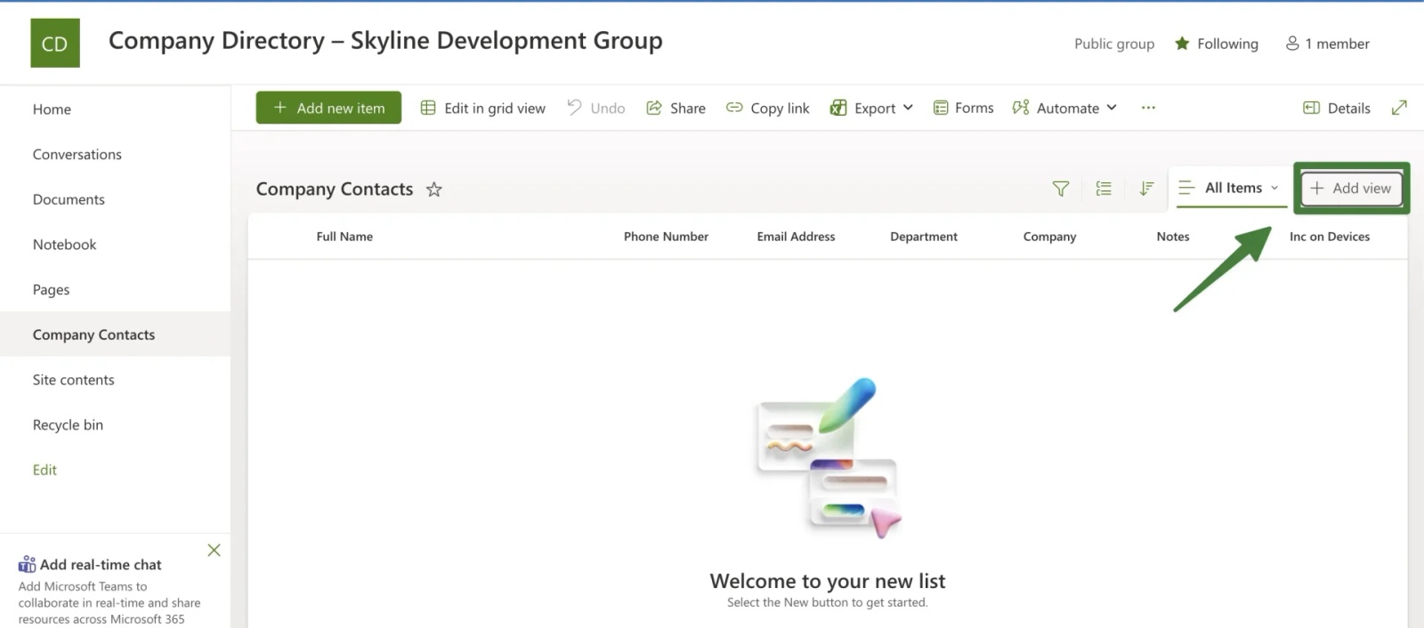 SharePoint add column dialog displaying Email Address as column name with Single line of text type selected