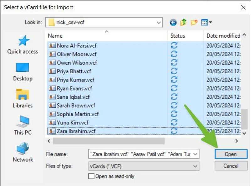 Export contacts dialogue box in Google Contacts.
