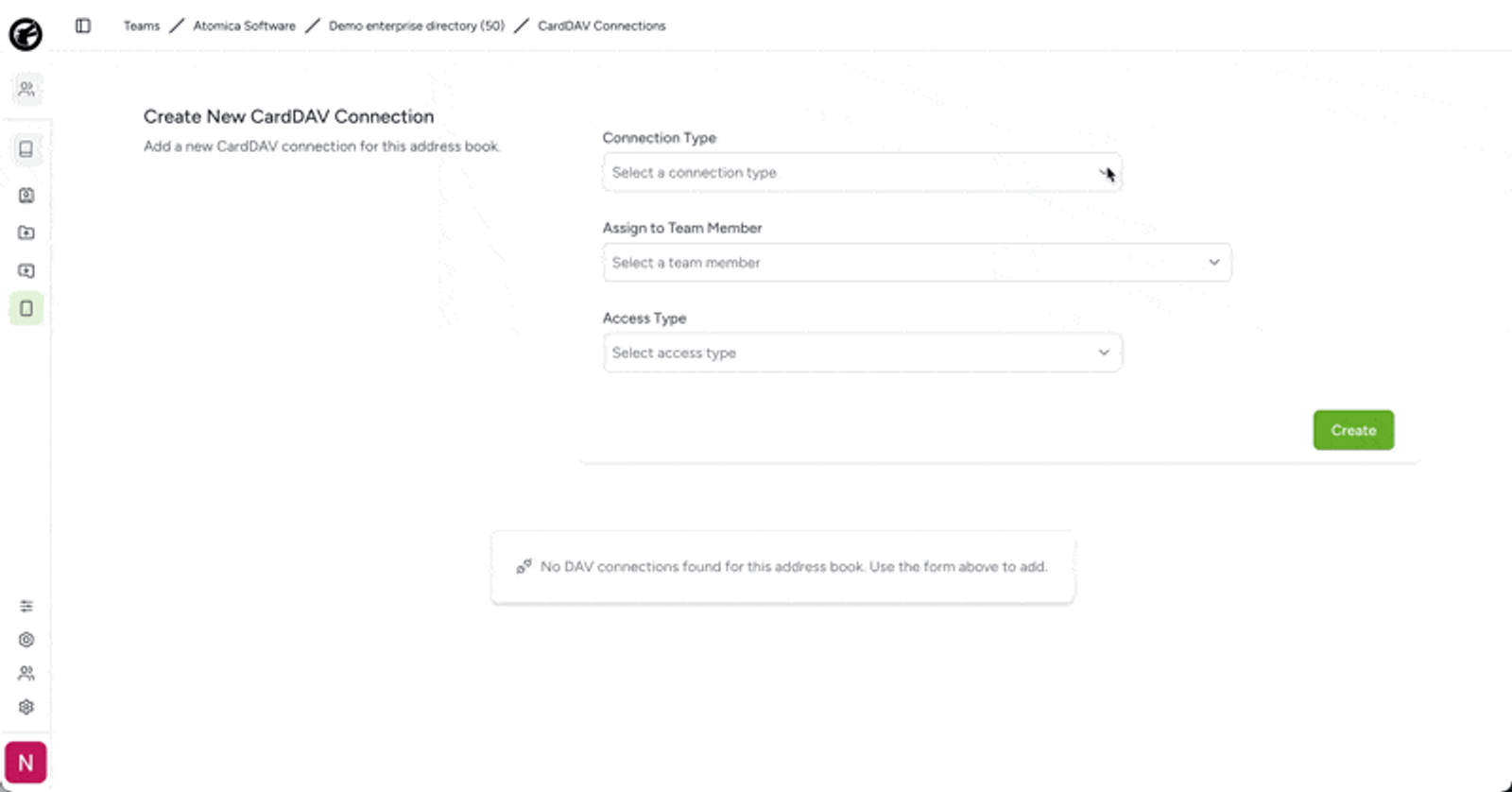 GIF Demonstratcarding how you create an MDM CardDAV connection.