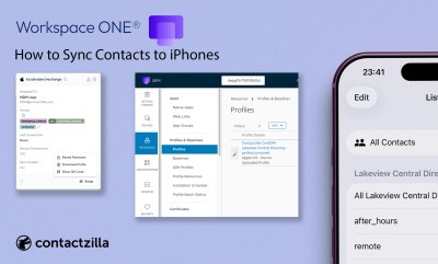 Workspace ONE and Contactzilla workflow for syncing business contacts to iPhones using a CardDAV mobileconfig profile.