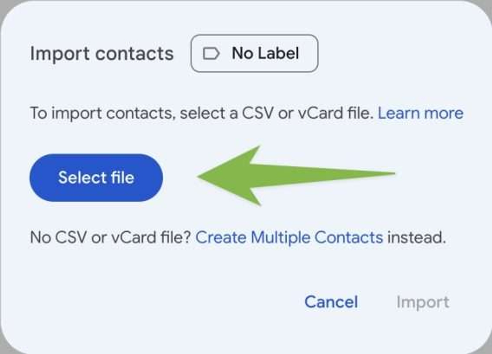 Importing a CSV into Google Contacts.