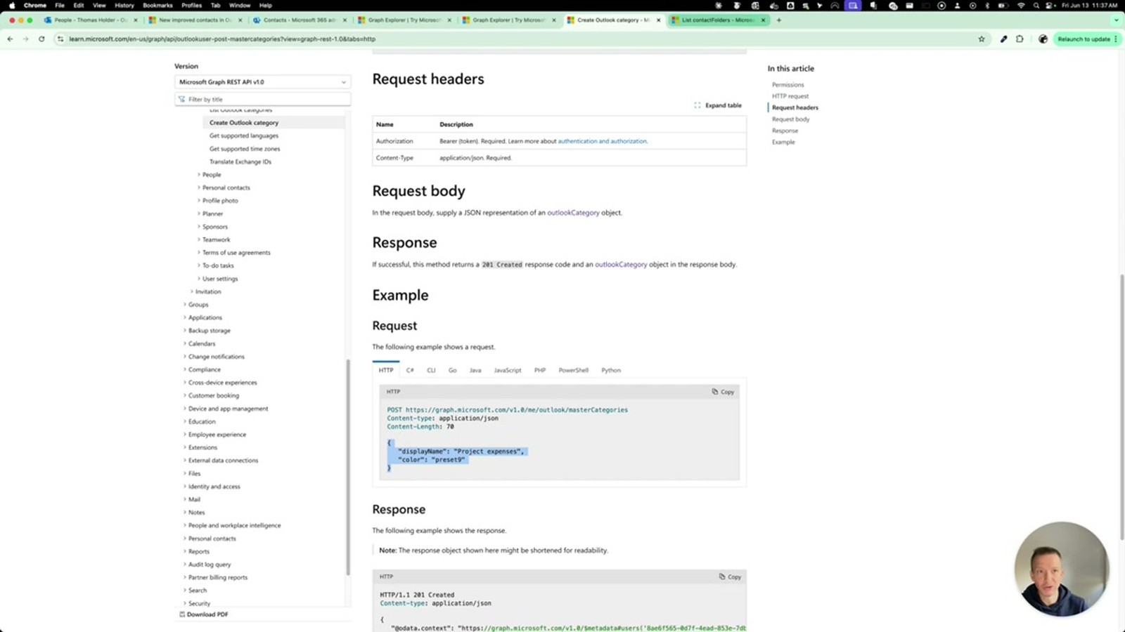 Side-by-side comparison showing contact folders in Outlook Web appearing as categories in Outlook Desktop