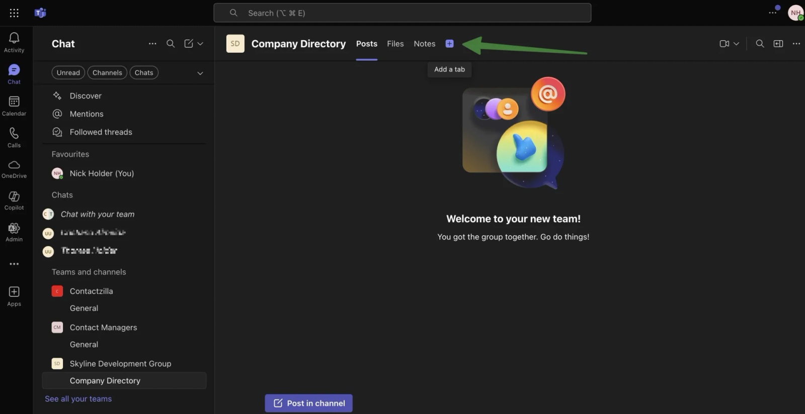 SharePoint empty Company Contacts list showing Edit in grid view button highlighted for enabling inline data entry mode