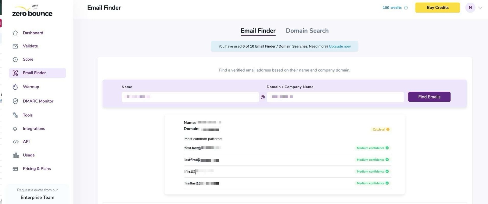 Zero Bounce's interface when it has found a catch-all email address.