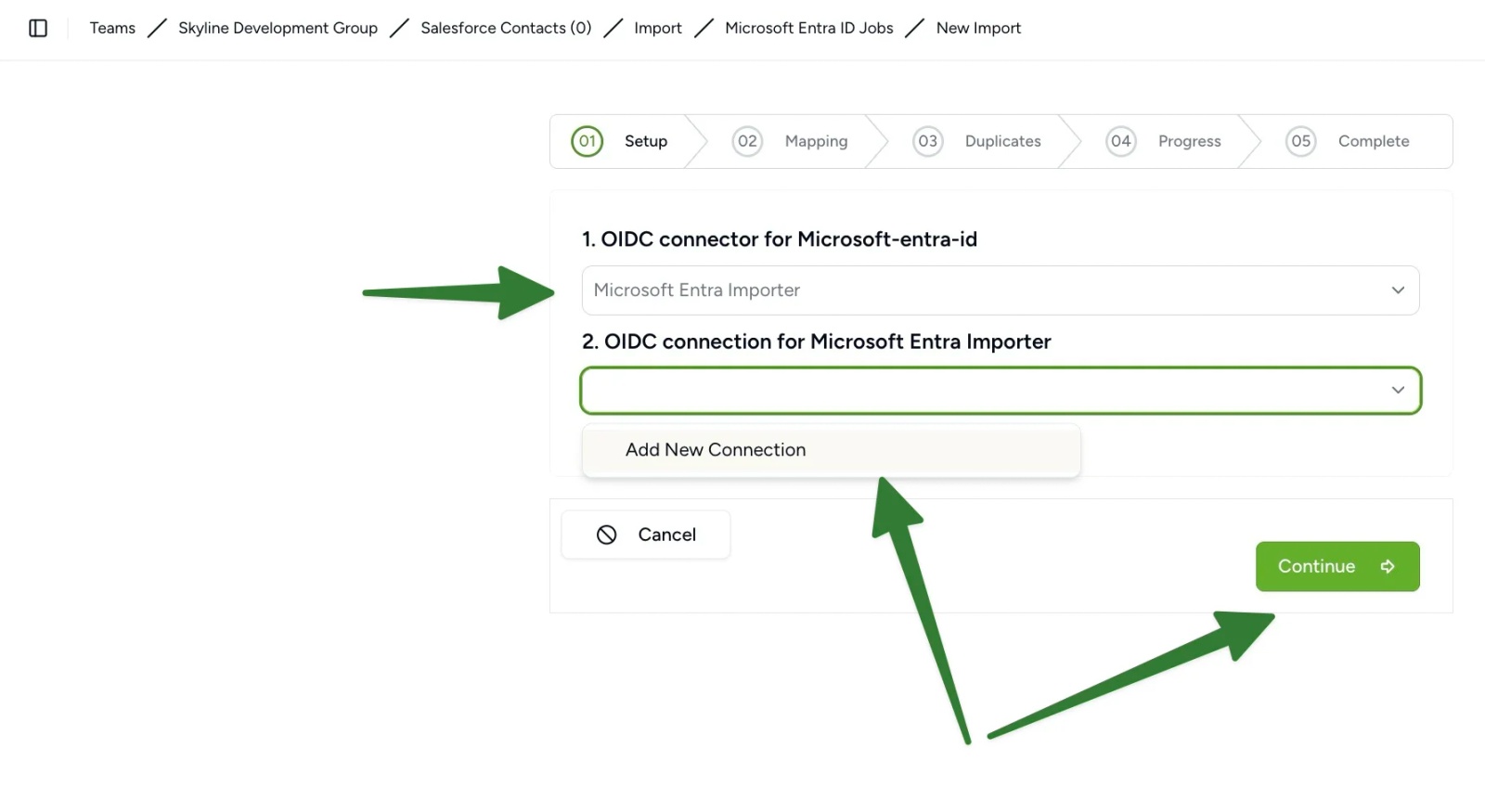 Add a new Microsoft Entra ID OIDC connection when setting up a Contactzilla importer