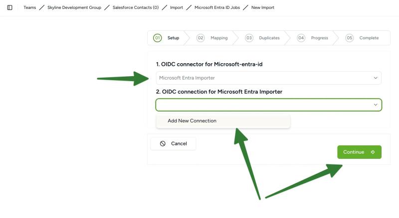 Add a new Microsoft Entra ID OIDC connection when setting up a Contactzilla importer