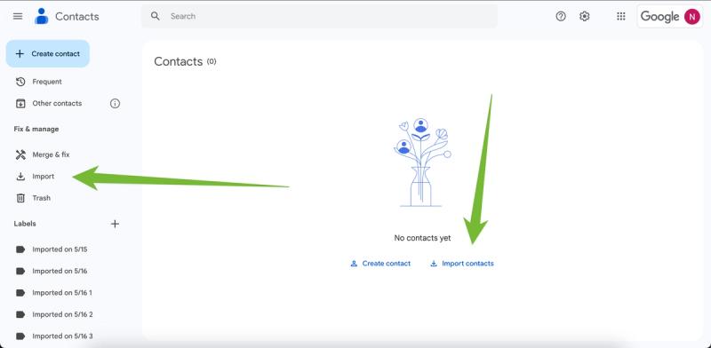 Importing a CSV into Google Contacts.