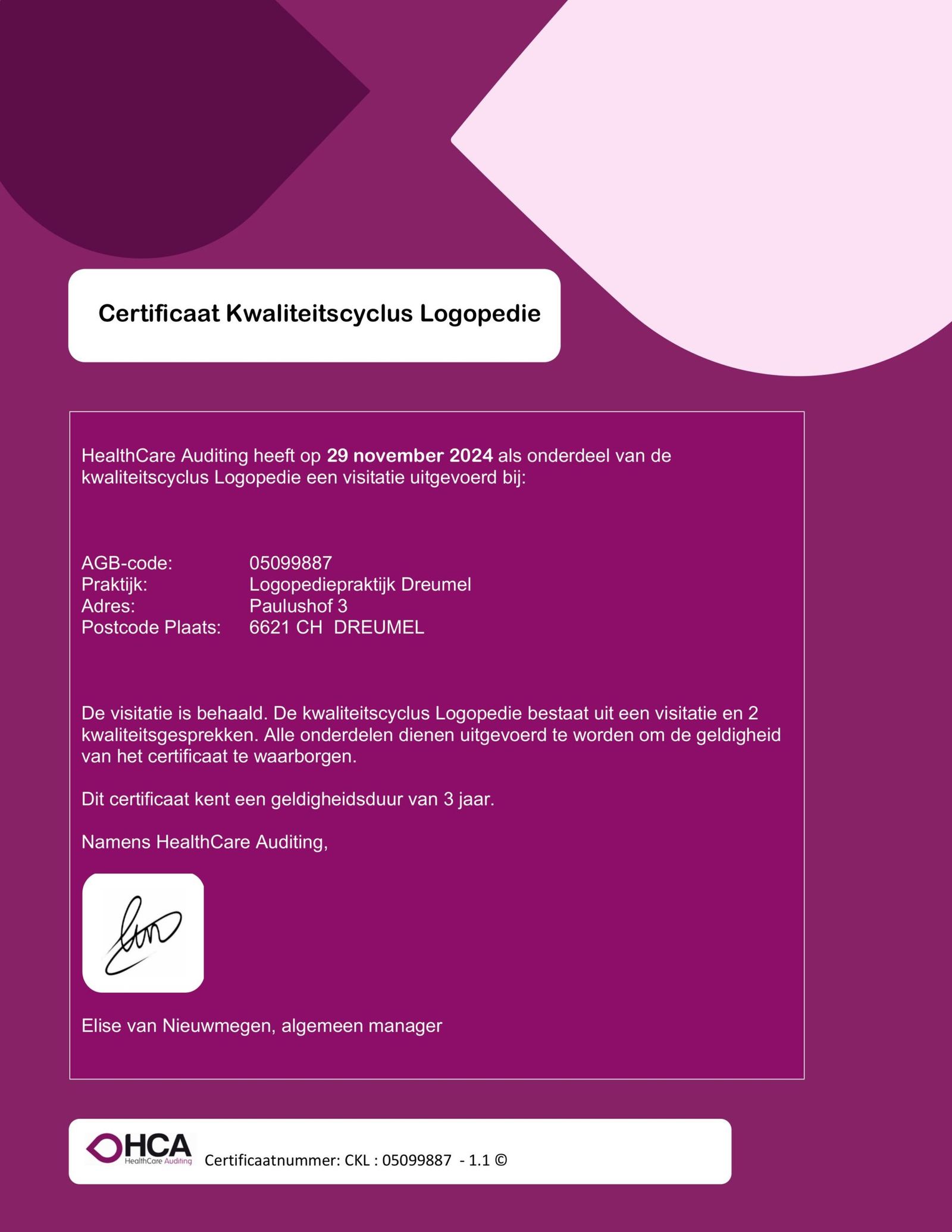 Visitatie Cyclus Certificaat