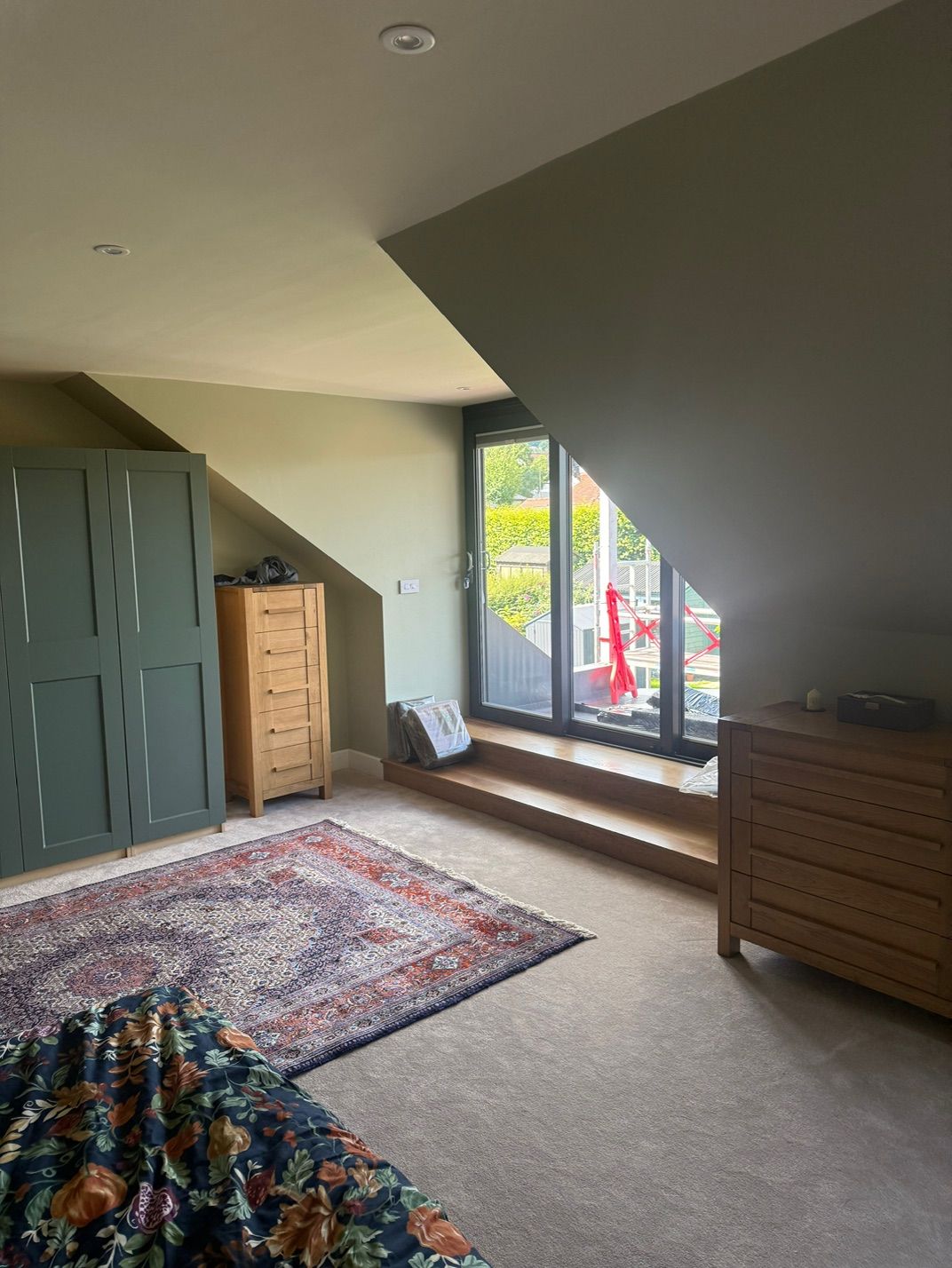 Loft bedroom with fitted cupboards and balcony doors at Fernielaw Avenue