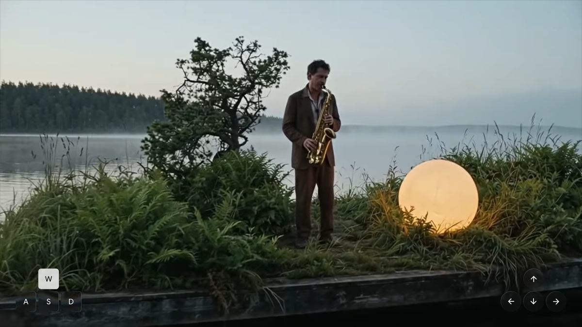 A man plays a musical instrument. Genie 4 demo, Google DeepMind.