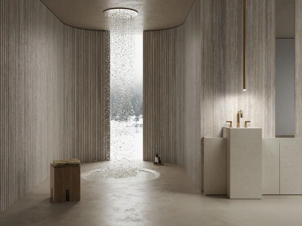 Travertino Trilogy porcelain tile detail
