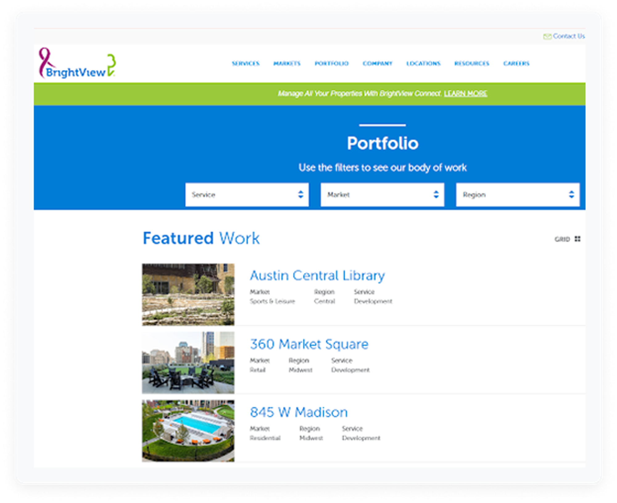 Landscaping company website showing their portfolio