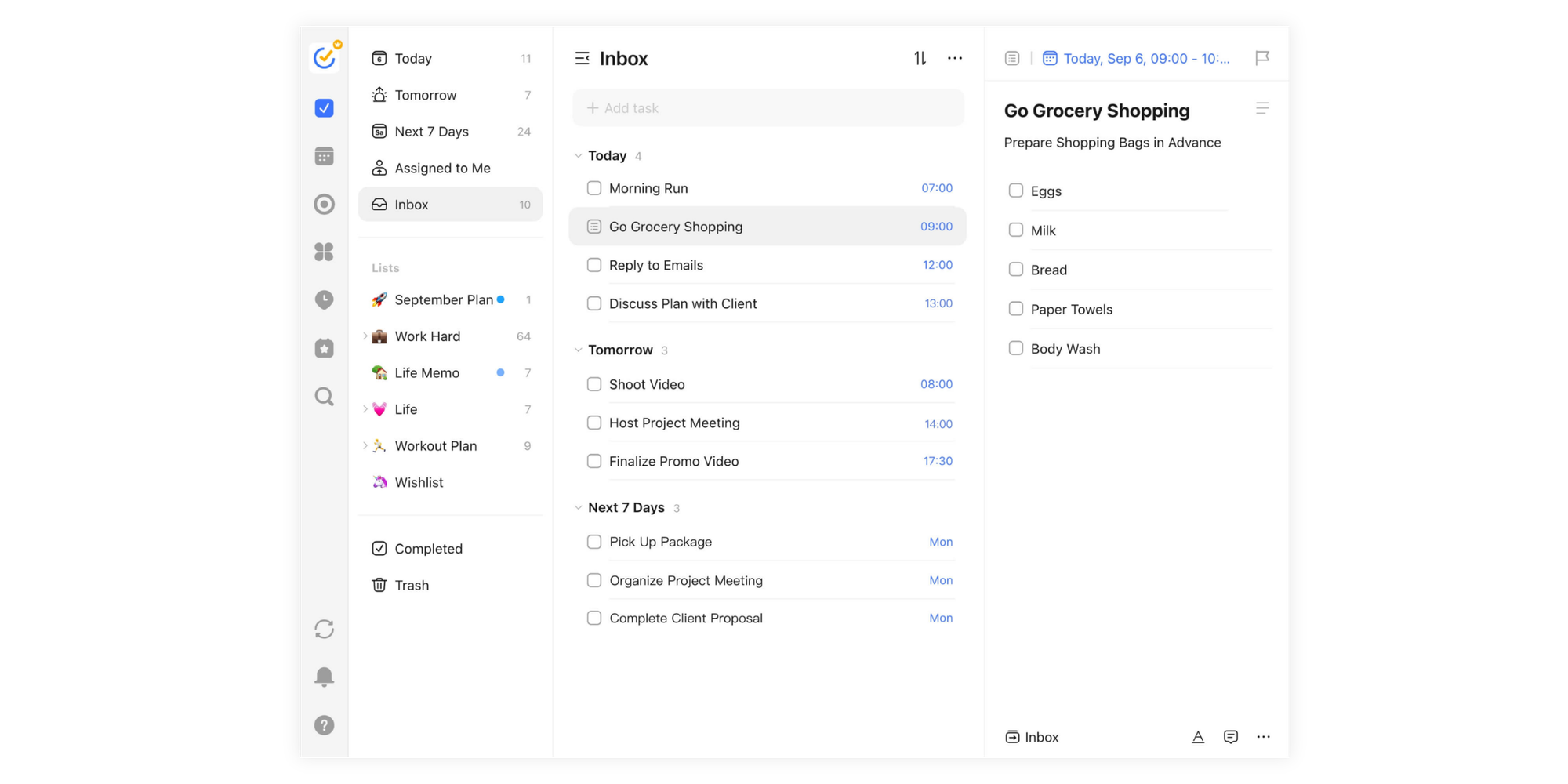 TickTick task lists and task details among Akiflow alternatives.