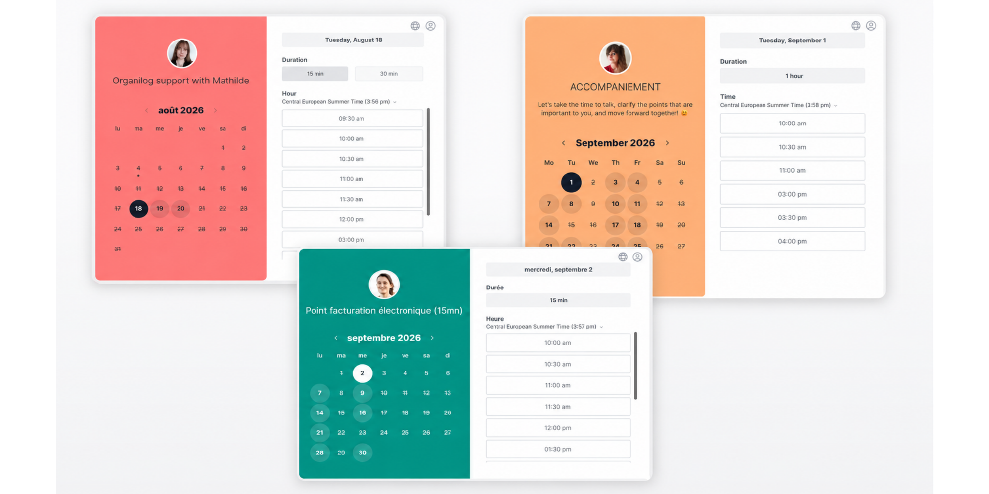 private booking pages of customer service team members