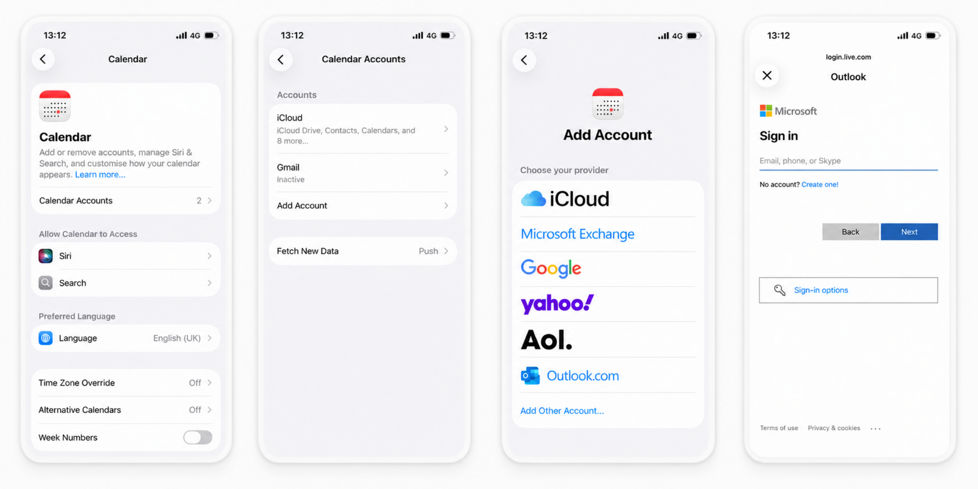 steps of how to add outlook calendar to apple calendar