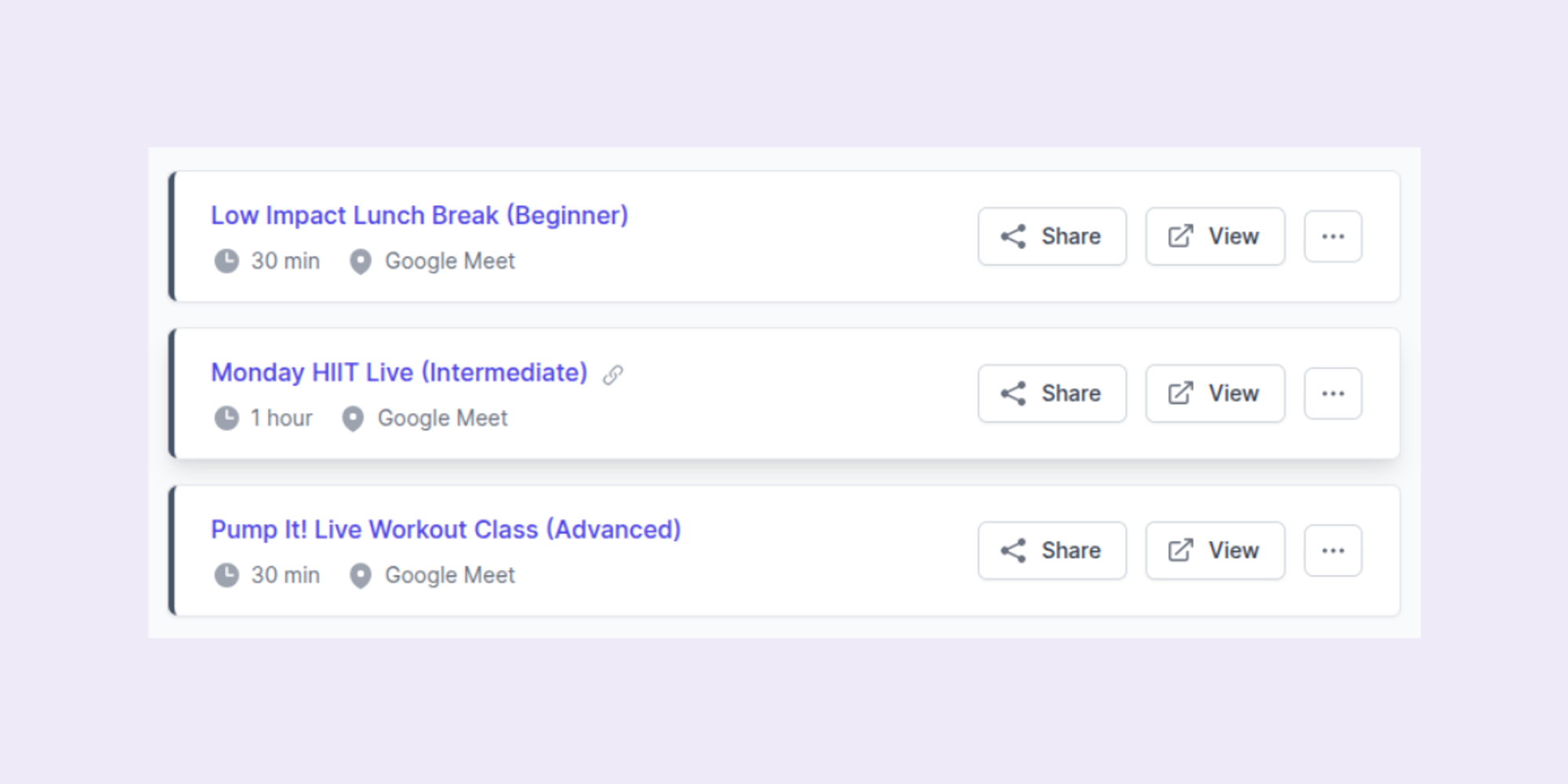 Multiple booking pages for exercise classes in Koalendar dashboard