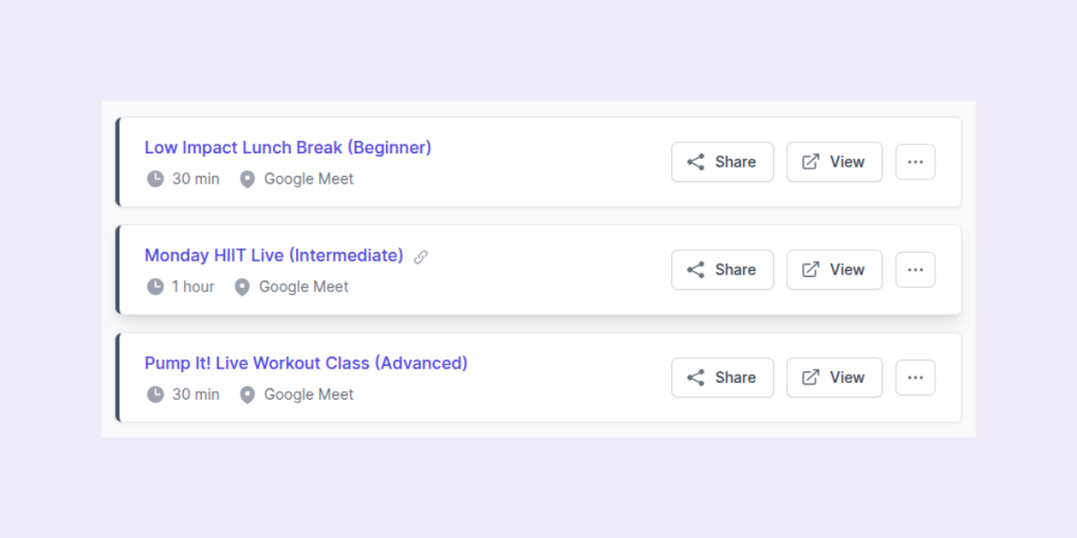Multiple booking pages for exercise classes in Koalendar dashboard