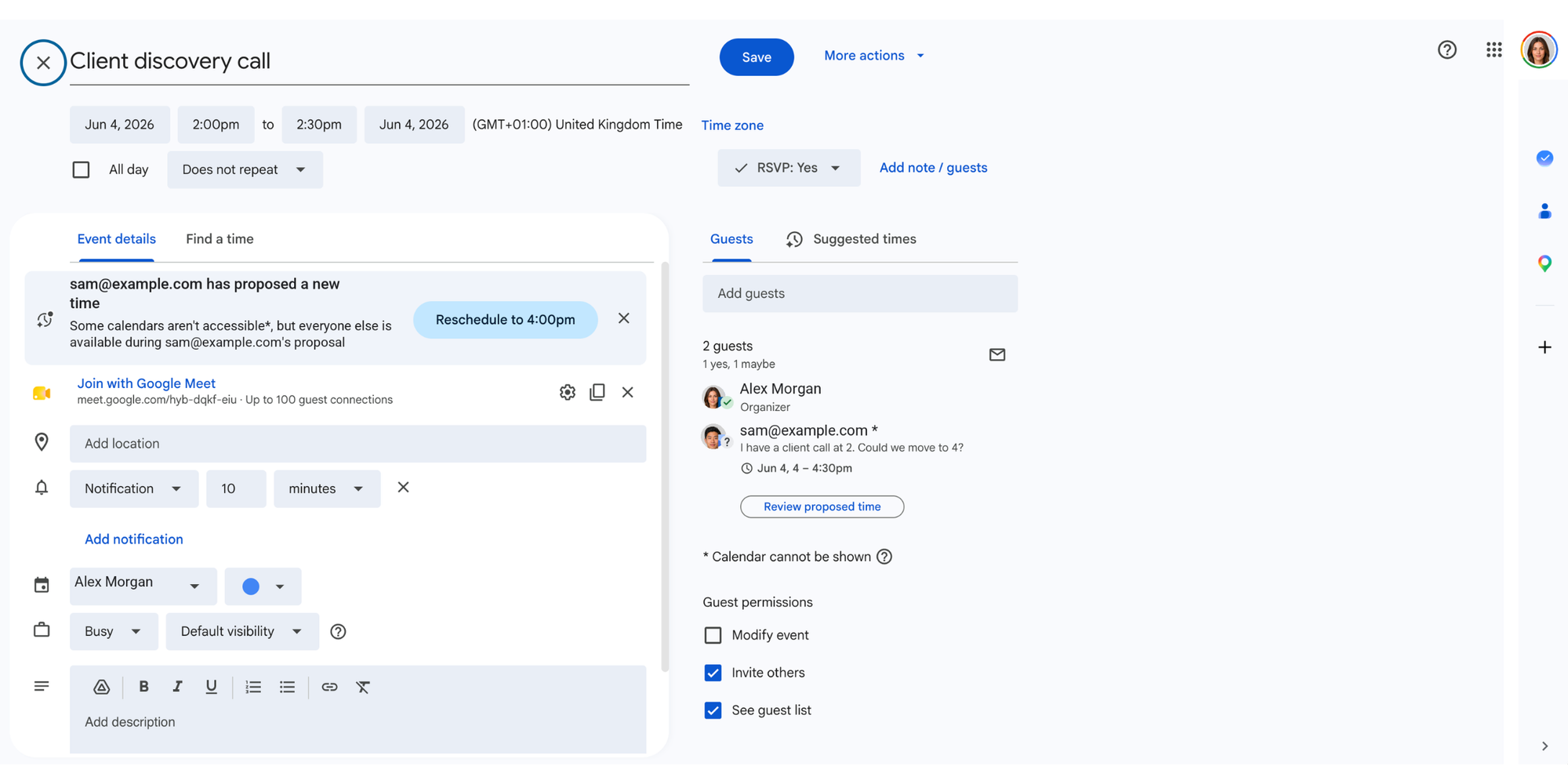 propose new time google calendar