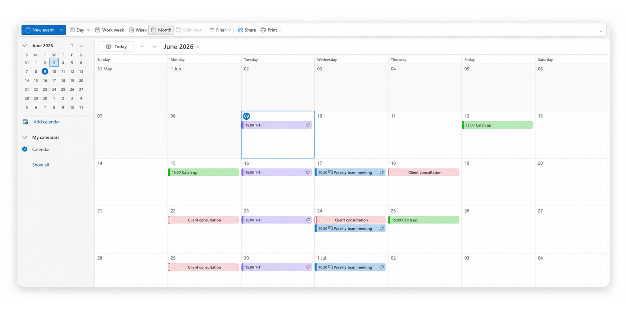 Month view in Outlook Calendar