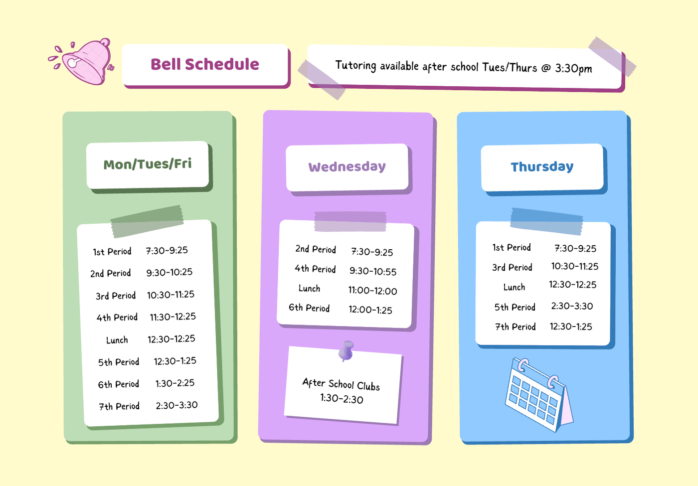 sample of school schedule template with colors