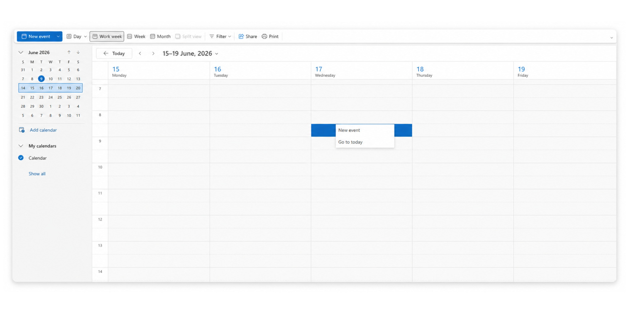 Create a new meeting in Outlook Calendar