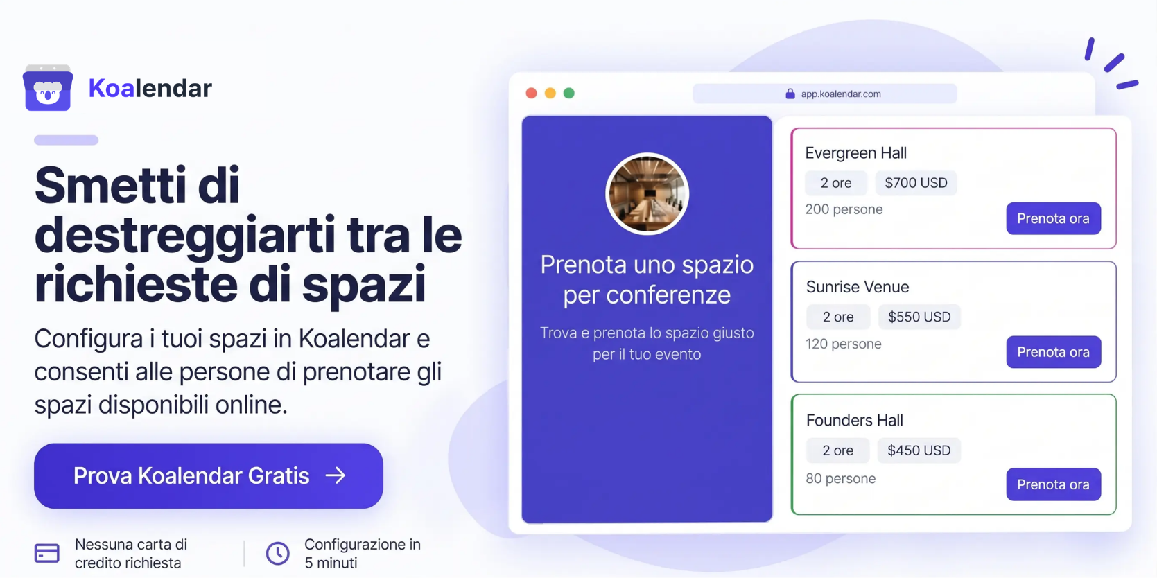 Banner di un software per la gestione delle prenotazioni degli spazi, incentrato sull'eliminazione della complessa gestione delle richieste