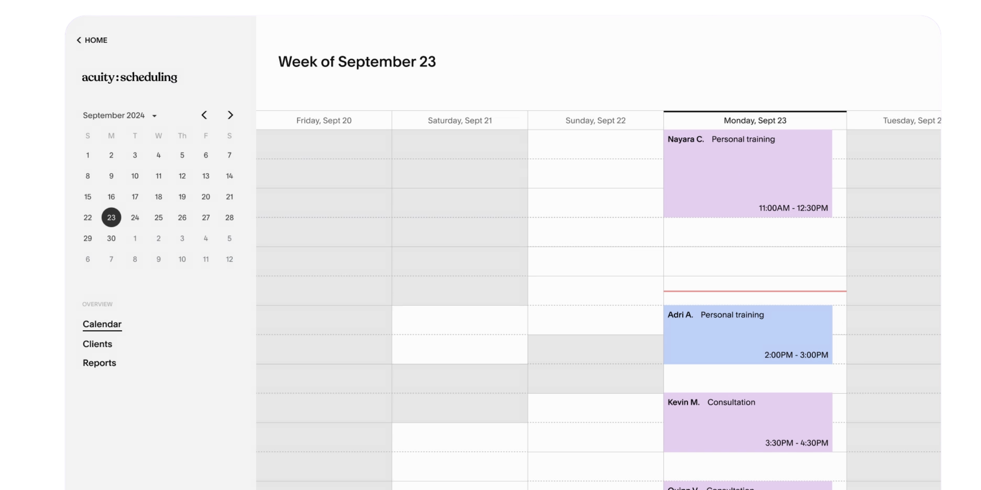 acuity scheduling booking page