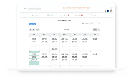 screenshot of Studiobookings yoga scheduling software
