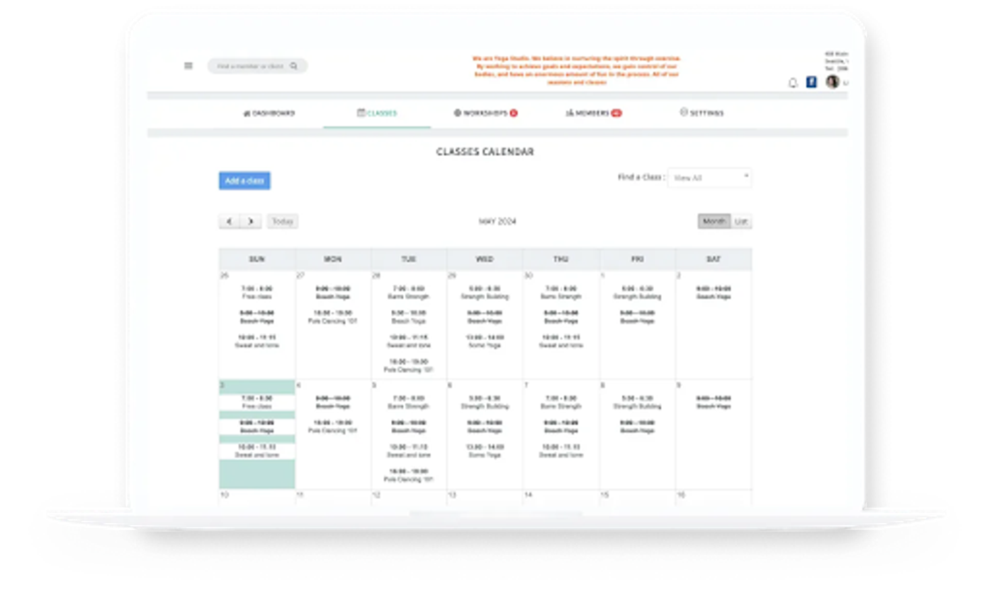 screenshot of Studiobookings yoga scheduling software