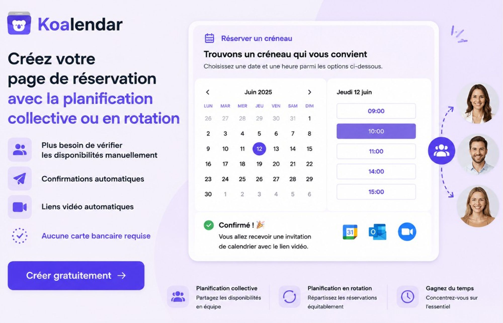 bannière de l’outil de planification Koalendar pour créer des pages de réservation avec planification collective ou en rotation, comme alternative aux sondages de planification Google