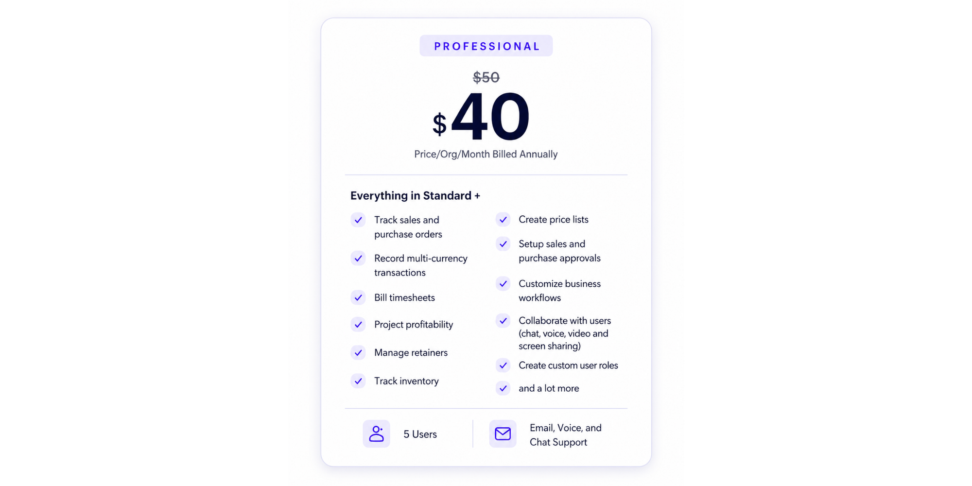 zoho books cost and features in professional plan