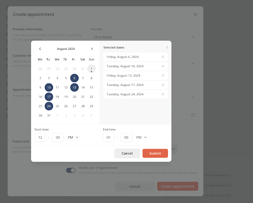 screenshot of Zipper yoga class scheduling