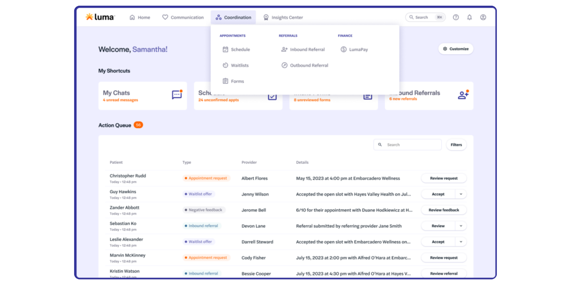 luma health dashboard Best patient scheduling software for clinics