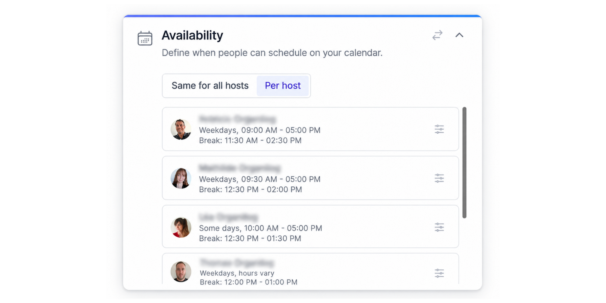 availability setting per host in koalendar scheduling tool 
