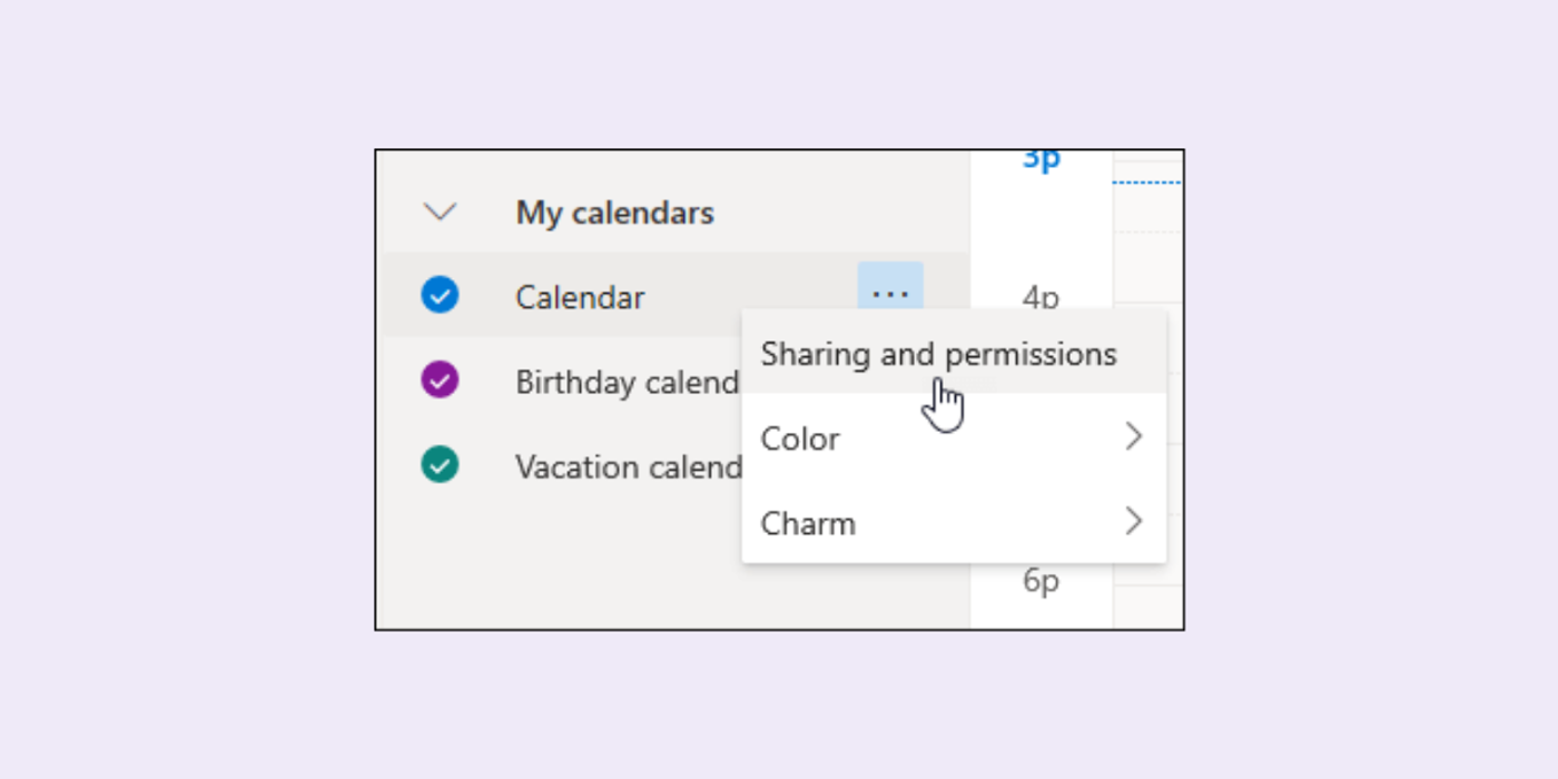 Outlook Calendar sharing settings