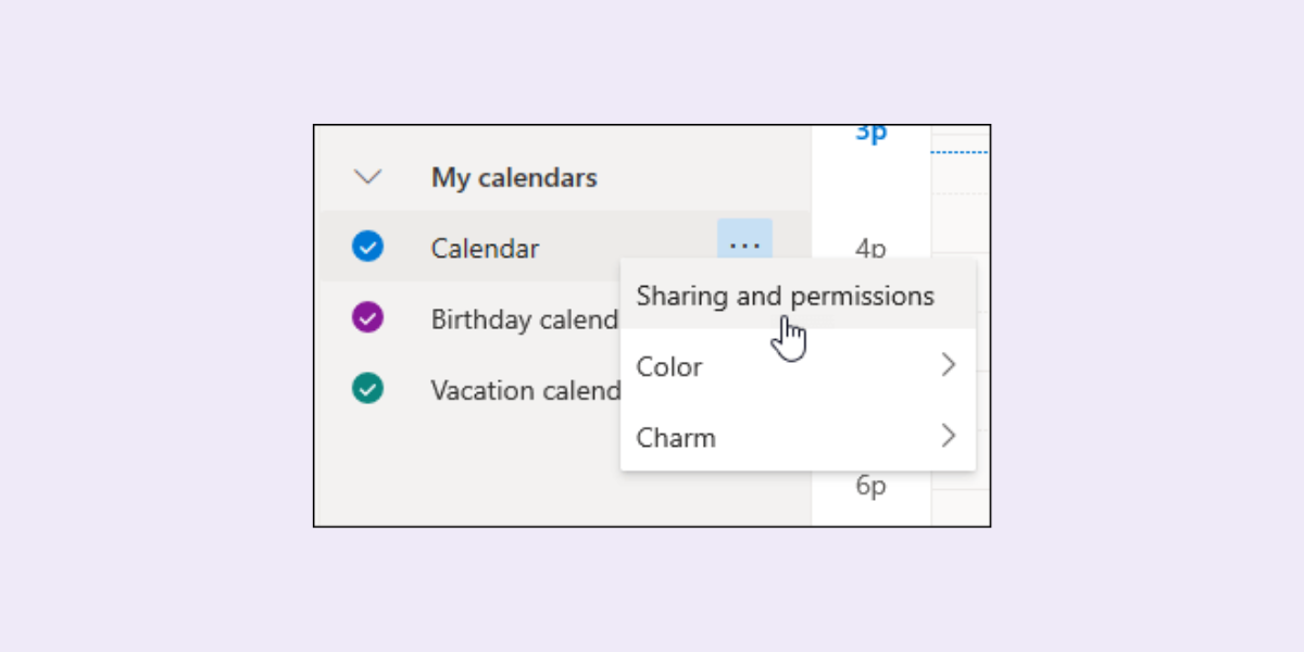 Outlook Calendar sharing settings