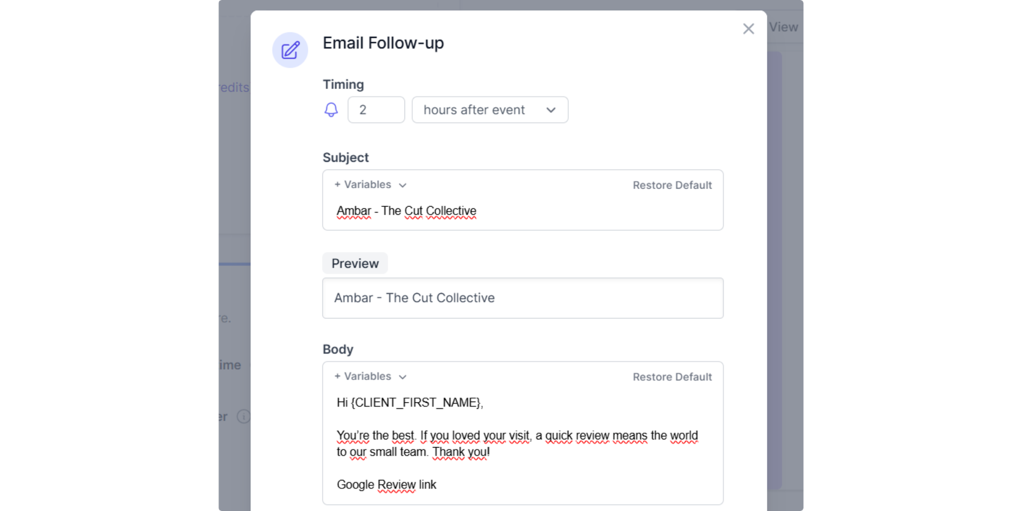 screenshot koalendar post-visit follow up form