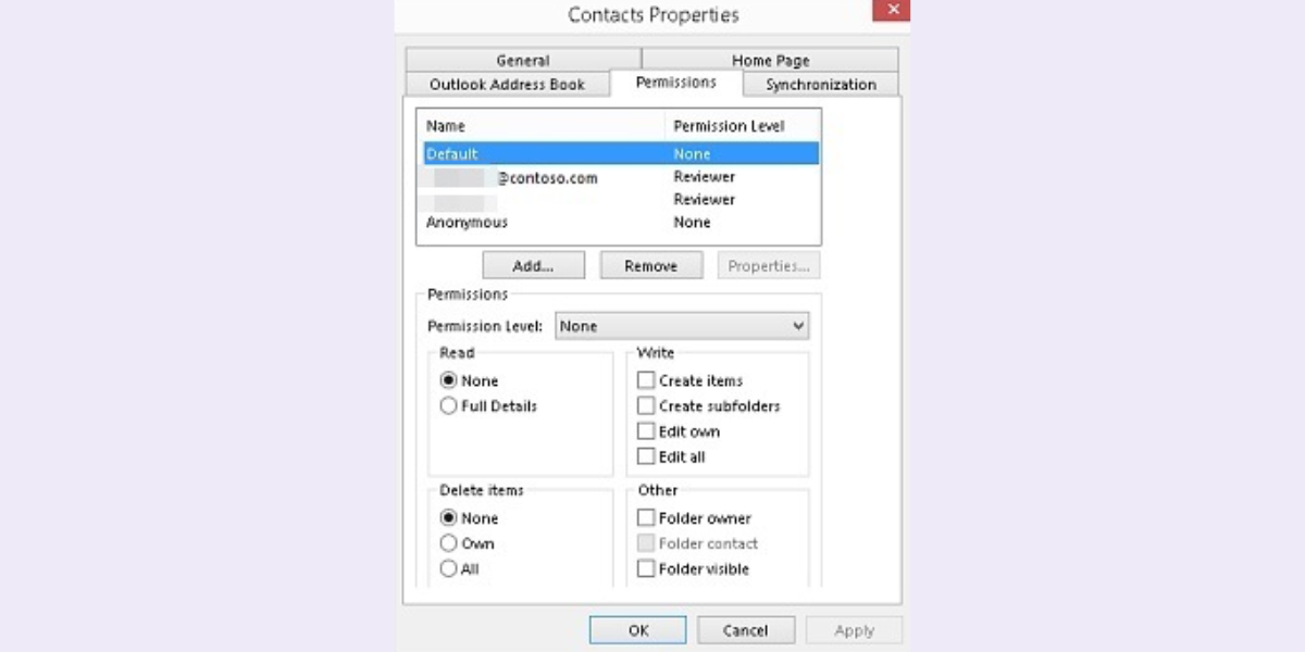 Permissions Outlook Calendar sharing settings