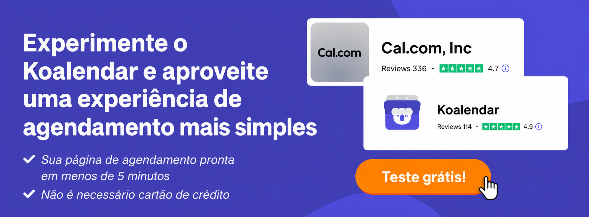 gráfico comparando as avaliações do Koalendar e do Cal.com no Trustpilot, incluindo os planos de preços do Cal.com