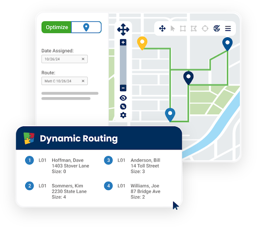 Illustration showing route optimization screen in the RealGreen software platform