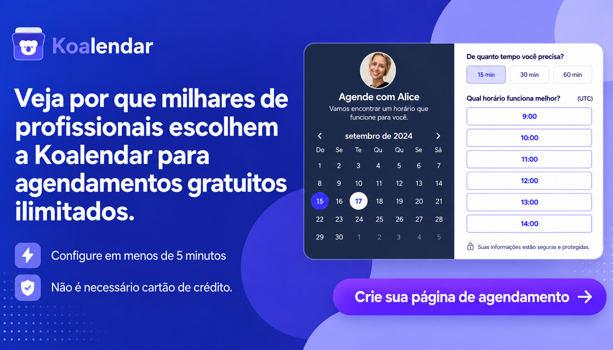 Banner da página gratuita de agendamentos do Koalendar, ilustrando um software de agendamento de aulas para uma escola de música.