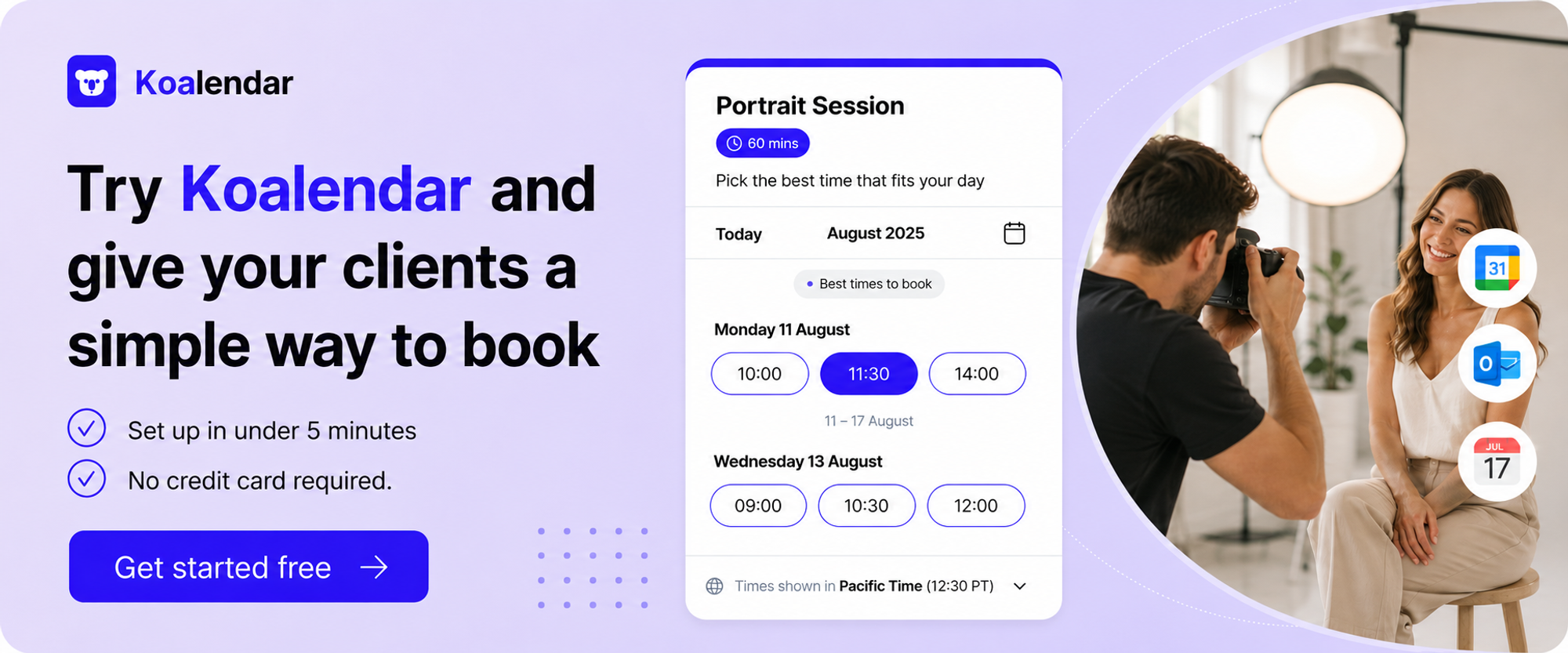 banner of koalendar best booking app for photographers