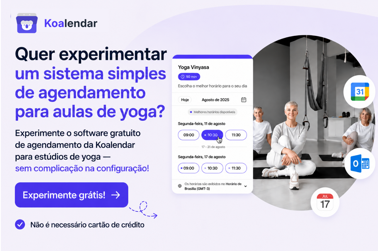 Koalendar é o sistema de agendamento mais simples para estúdios de yoga