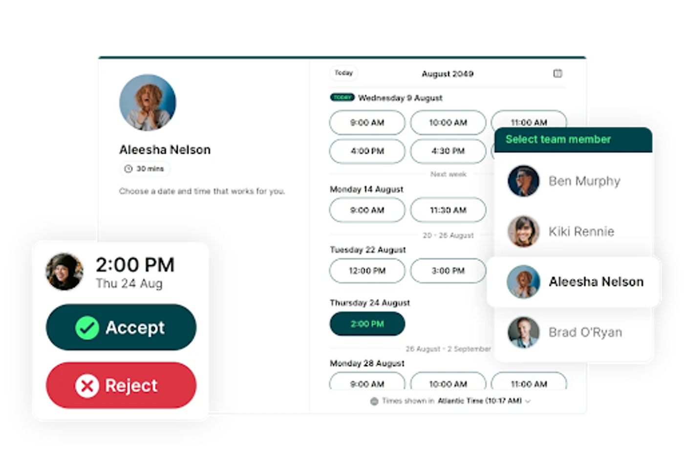 Screenshot of team availability and scheduling in YouCanBookMe platform